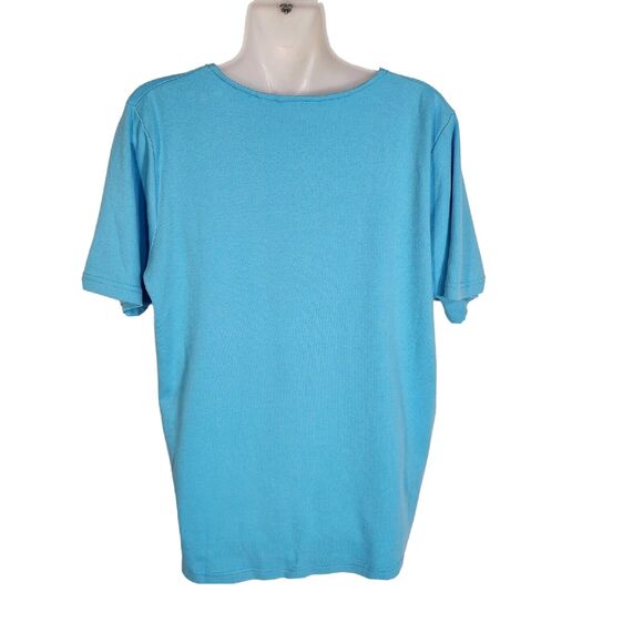 Quacker Factory Womens T Shirt Size Medium Short Sleeve Coral Embroidered Beaded - Picture 2 of 9